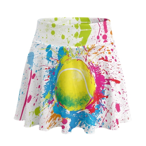 HELLHERO Tennis Ink Splash Print Soft Women's Tennis Golf Skirts, 2 Side Pockets Liner Shorts Polyester Spandex Tennis Skirt for Travel Pickleball Yoga