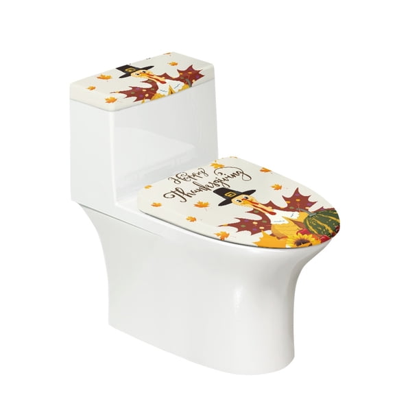 HELLHERO Thanksgiving Day Toilet Lid Covers Set Elastic Bottom & Easy to Clean Toilet Cover Set Stretch Fit 2 Pack