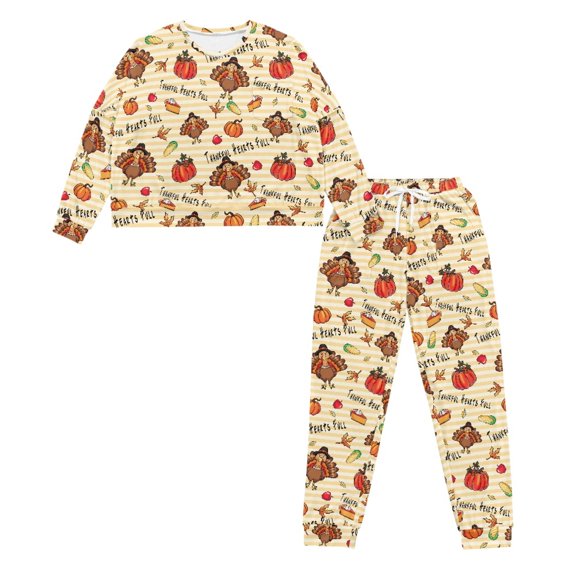 HELLHERO Thanksgiving Pajamas for Women Turkey Pumpkin Printed Sleepwear Comfy 2 Piece Pjs Set Long Sleeve Tops Jogger Pants Pajama Sets, 2XL