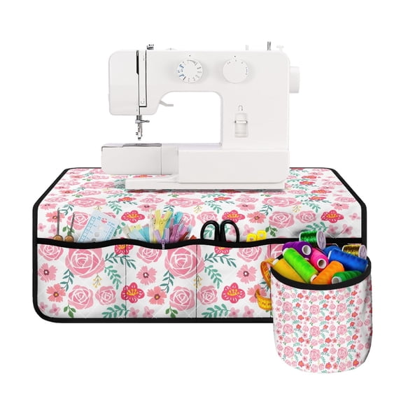 HELLHERO Thanksgiving Sewing Machine Mat Removable Storage Bag Storage Sewing Machine Organizer Mat Fabric Polyester for Most Sewing Machine Table, Thanksgiving Fall Rose Pattern
