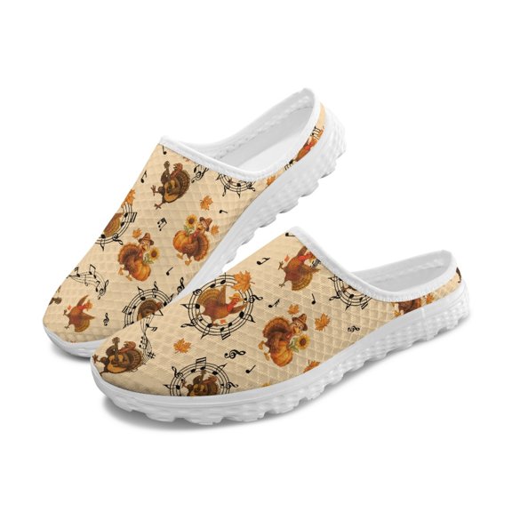 HELLHERO Thanksgiving Turkey Music Anti Slip Mesh Slip On Shoes, Lightweight Quick Dry Breathable Mesh Slip On Mules for Summer Outdoor Indoor