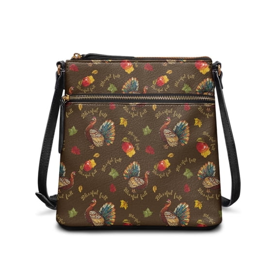 HELLHERO Thanksgiving Turkey Print Crossbody Purse, Water-Resistant Crossbody Bag PU Leather Waterproof Handbag for Dating Daily