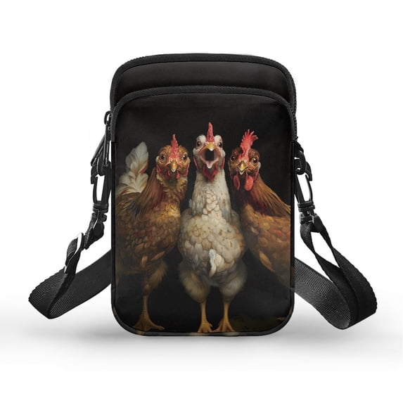 HELLHERO Three Vocal Chickens Double-layer Shoulder Bag with with Shoulder Strap Polyester 4.33x1.97x7.09 for Men, Women