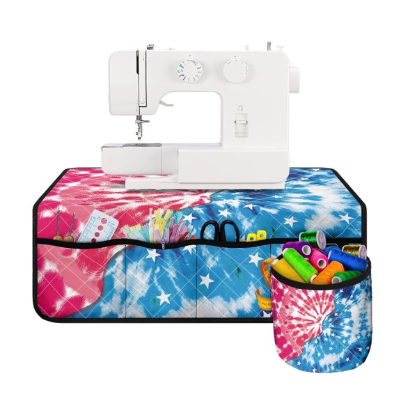HELLHERO Tie-Dye Stars & Stripes Sewing Machine Mat with Storage Cylinder Storage Bag Non Slip for Most Sewing Machine Table Sew Table