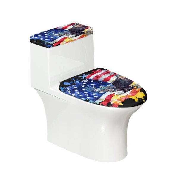 HELLHERO Toilet Cover Set for Universal Polyester Fabric Fits All Toilet Shapes Dustproof Non-Slip Adjustable Easy to Install Cozy, Eagle and US Flag Pattern