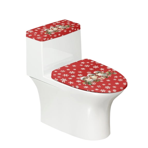 HELLHERO Toilet Covers Set 2 Piece Easy to Clean Elastic Bottom Bathroom Toilet Lid Cover Set Soft, Christmas Bird Gift Pattern