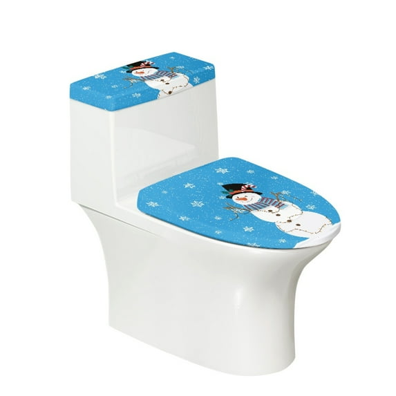 HELLHERO Toilet Covers Set Stretch 2-Piece Dustproof Washable for Bathroom Home, Blue Snowman Christmas Pattern
