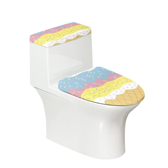 HELLHERO Toilet Lid Cover Set with Ice Cream Waffle Pattern, 17x21 Inches Polyester Fabric Toilet Tank Cover for Bathroom and Home Decor