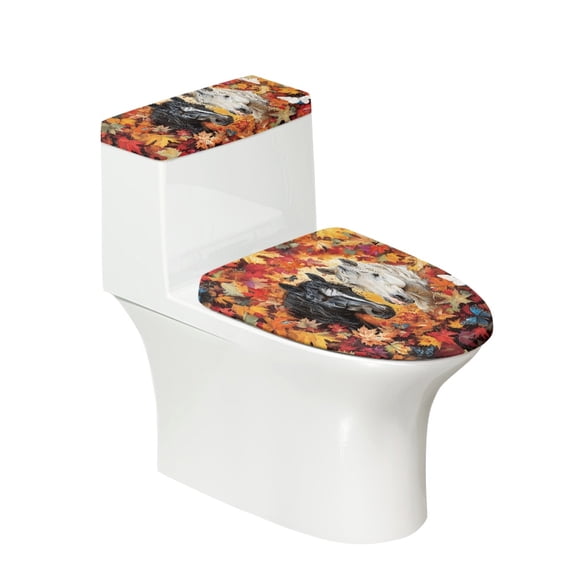 HELLHERO Toilet Lid Covers Set Maple Leaf Horse Pattern Pack of 2 Adjustable for Bathroom Home Fits All Toilet Shapes Toilet Seat Lid Cover