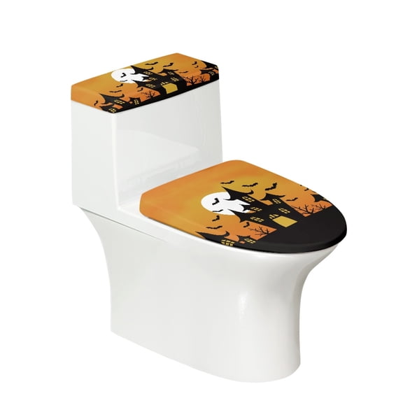 HELLHERO Toilet Lid Seat Cover 2 Pieces Polyester Reusable for Family, Halloween Haunted House Scene
