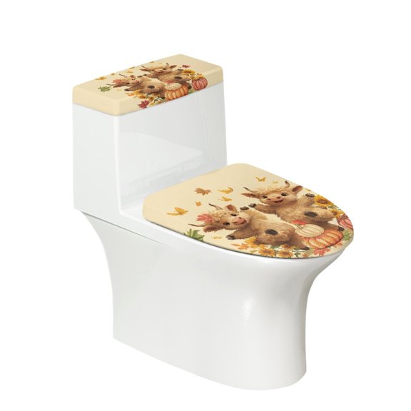 HELLHERO Toilet Lid Seat Cover Set, Easy to Install Polyester Toilet Top Cover Set, U-Shaped, Calf Pumpkin Pattern Design