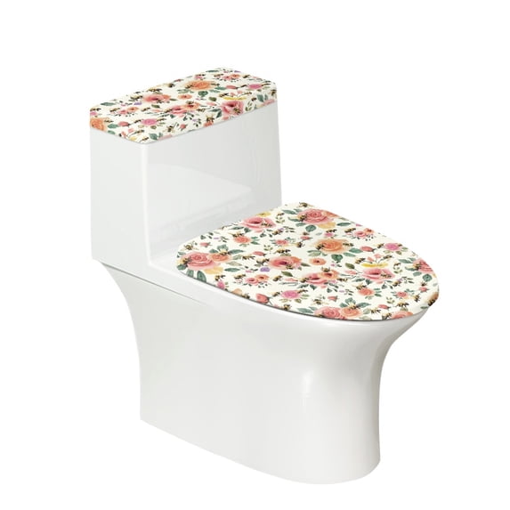 HELLHERO Toilet Seat Cover Set for Universal Elastic Fabric Elastic Edge Easy Care Stretchy Fabric Soft Easy to Clean Stylish Gifts, Garden Blooms