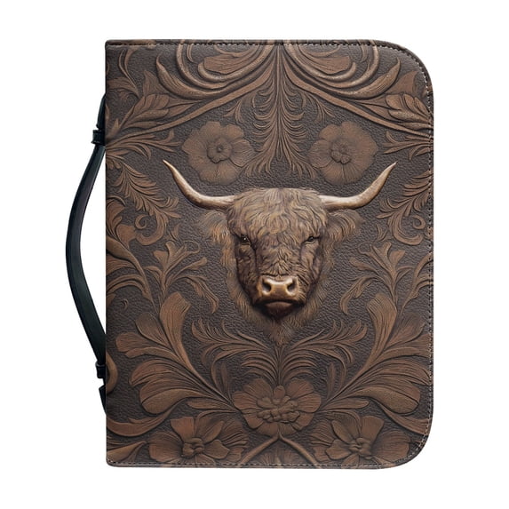 HELLHERO Tooled Leather Bull Bible Carrying Case for Women, Lightweight Bible Cover with Pencil Holder for Church Bible Study Outdoor Study