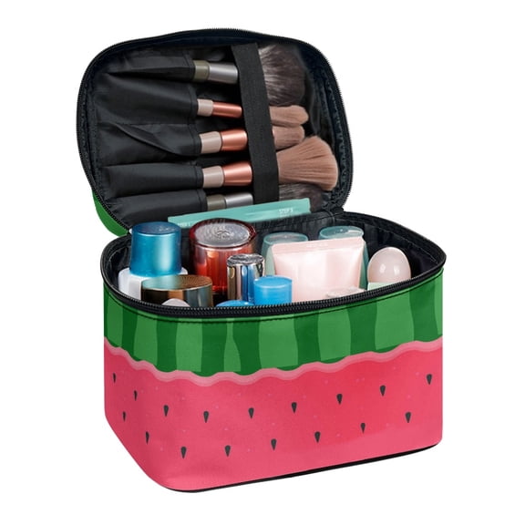 HELLHERO Top-Handle Cosmetic Bag Gifts for Mom Portable Travel Cosmetic Bags Double Zip Durable with Slip-in Pockets Watermelon