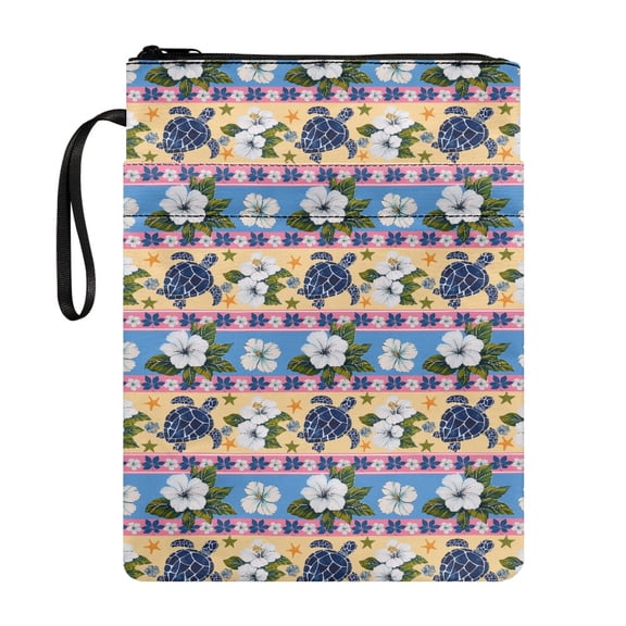 HELLHERO Tote Bags Book Organzier Holder with Waterproof Polyester Fabric Reusable for Readers Hardcover Notebook Bible 11.4 Inch X 8.66 Inch, Turtle & Hibiscus Art