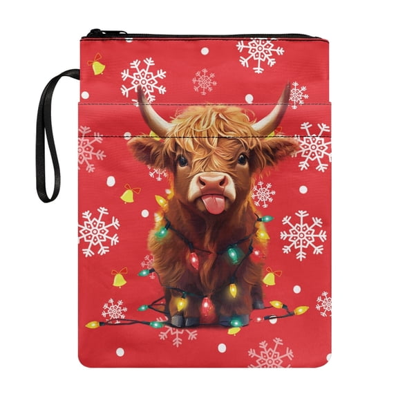 HELLHERO Tote Bags Book Storage Bag Polyester Fabric Book Protection Easy Carry Book Case with Handle Storage & Portability, Highland Cow