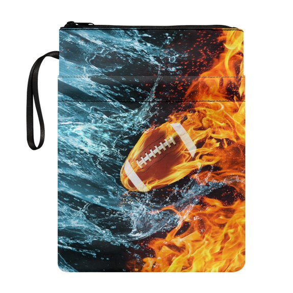 HELLHERO Tote Bags with Decorative Design Polyester Fabric Book Covers with Handle for Textbooks Paperbacks Bag Book Carrying Case Book Storage Bag, Football Fire Water Collision