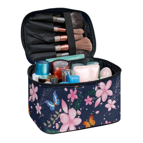 HELLHERO Travel Cosmetic Toiletry Bags Floral Pattern Zipper Storage Bag Desktop Large Capacity Gifts for Mom