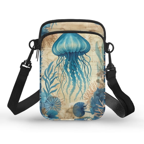HELLHERO Travel Crossbody Purse Jellyfish Pattern Stylish Polyester with Zipper Closed Adults 4.33"x1.97"x7.09" Outdoor Travel