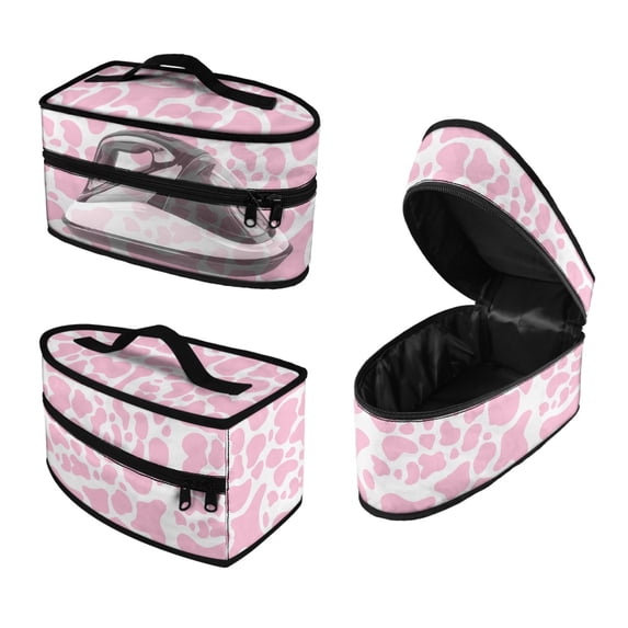 HELLHERO Travel Iron Storage Case Handle Pink Cow Print Pattern Portable Garment Steamer Case, Bag Only