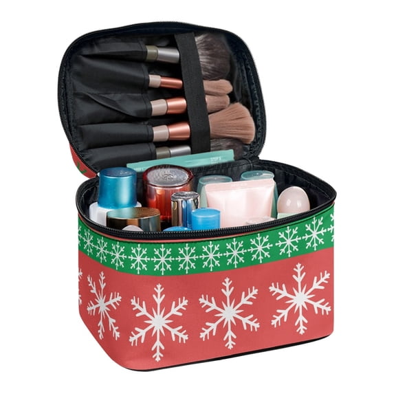 HELLHERO Travel Makeup Brush Case (8.86"x6.5"x5.9") Handy Bridesmaid Red Snowflakes