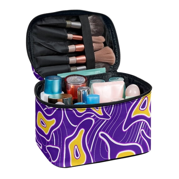 HELLHERO Travel Wash Cosmetic Bag Wide-open Travel Make up Bag Practical Travel Portable, Abstract Lines