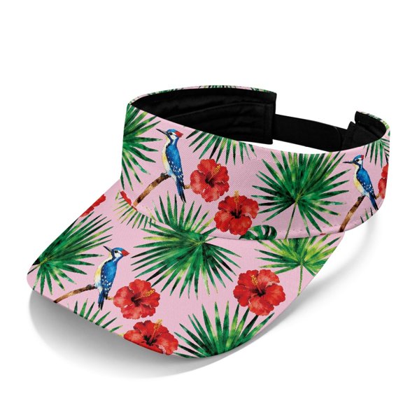 HELLHERO Tropical Floral Bird Print Sun Visor Hat, Adjustable Sun Visor Cap Polyester Fabric Breathable Sun Protection Open Top Visors for Golf