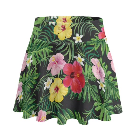 HELLHERO Tropical Floral Built-in Shorts Tennis Skirt, Two Pockets 2 Side Pockets Polyester Spandex Golf Skirts for Daily Wear Pickleball Yoga