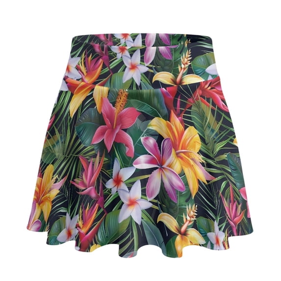 HELLHERO Tropical Floral Print Built-in Shorts Athletic Skort, 2 Side Pockets Lightweight Polyester Spandex Fabric Golf Skorts for Tennis Outing Daily Wear
