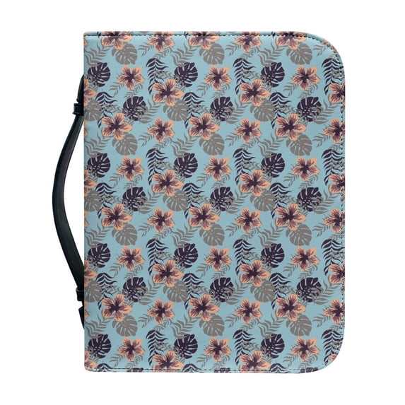 HELLHERO Tropical Floral Print Church Bible Bag, Lightweight PU Leather Bible Cover Case for Christian Prayer Study Christian Study, Waterproof Book Protector Handbag