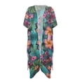 thumbnail image 1 of HELLHERO Tropical Flowers Bathing Suit Cover Up Fashion High Quality Fabrics Short Sleeve Long Kimono Swimsuit Cover Up, 1 of 6