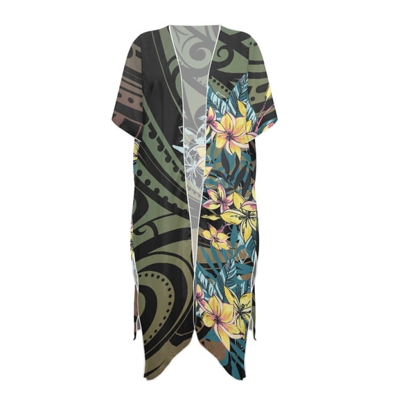 HELLHERO Tropical Flowers Bathing Suit Cover Up Polyester Quick Dry Free Size Long Kimono Swimsuit Cover Up for Women