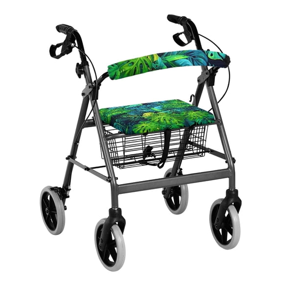 HELLHERO Tropical Green PlantsSeat Back Cover Stain Proof Breathable Removable Rollator Walker Seat Back Cover Reusable for Seniors Adult