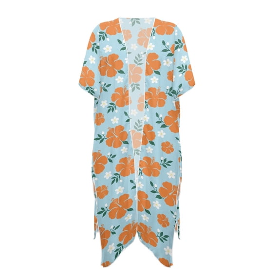 HELLHERO Tropical Hibiscus Floral Kimono Cover Up - Lightweight Breathable Beachwear for Women | Perfect for Summer Vacation, Poolside & Beach Trips