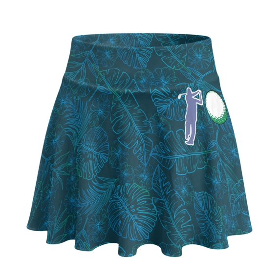 HELLHERO Tropical Leaf Golf Print Soft Tennis Skorts Dress, Built-in Shorts Flexible Waist Polyester Spandex Blend Golf Skirts for Yoga Daily Wear Pickleball