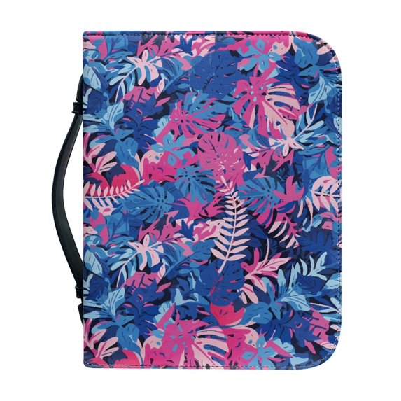 HELLHERO Tropical Leaf Print Church Bible Bag with Protective Large Capacity Bible Cover Case for Christian Study, PU Leather Bible Covers for Christian Prayer
