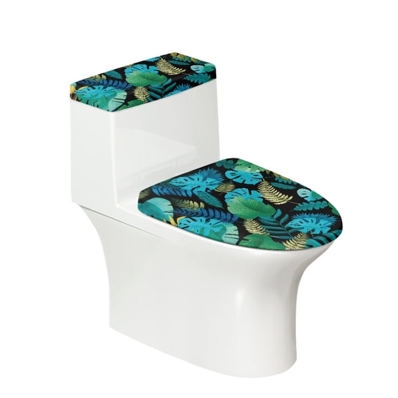 HELLHERO Tropical Leaf Toilet Lid Cover Set, Soft Polyester Toilet Tank Lid Covers for Bathroom Decor, 17x21 Inches, Reusable 2 Piece Set for Home
