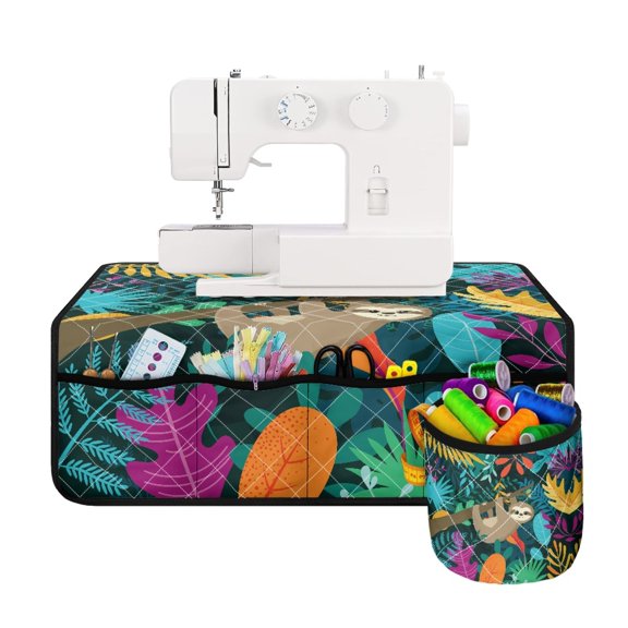 HELLHERO Tropical Leaves Sewing Pad Sewing Machine Mat Fabric Polyester Storage Easy Storage with 4 Pockets for Friend Family Gift