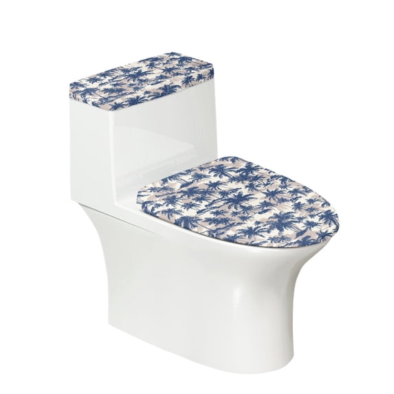HELLHERO Tropical Palm Scene Toilet Lid Dust Cover Set & Toilet Lid Cover Set with Adjustable Polyester for Easy to Clean, Stretchy Fabric