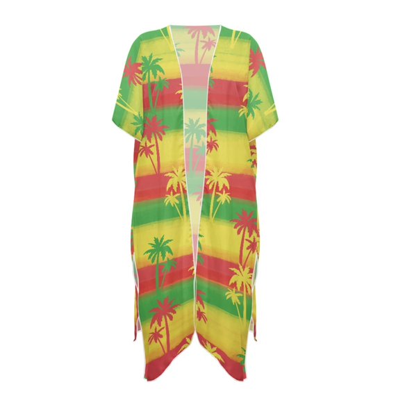 HELLHERO Tropical Palm Tree Kimono Swimsuit Cover Up Lightweight Breathable Beach Cardigan for Summer Vacation Resort Loose Flowy Women's Swimwear