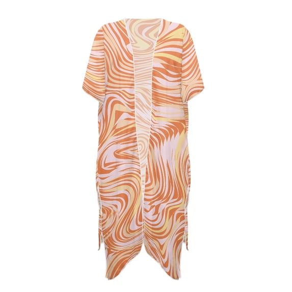 HELLHERO Tropical Vacation Swirl Abstract Kimono Cover-Up - Lightweight Breathable Loose Fit Bathing Suit Cover Up for Beach & Pool