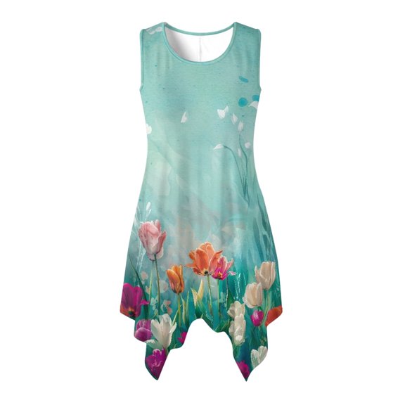 HELLHERO Tulip Asymmetric Dresses for Dating Vacation, Tank Side Pockets Sleeveless Sundress