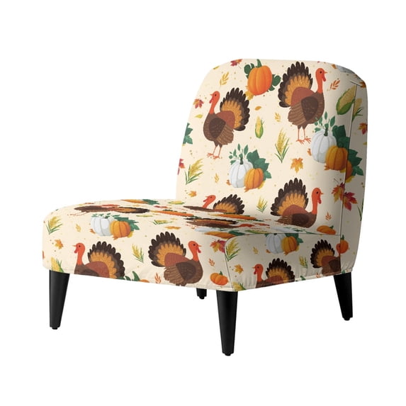 HELLHERO Turkey Harvest Scene Dustproof Elastic Bottom Armless Accent Chair Cover Stain Protection Armless Accent Chair Protector for Armless Chair