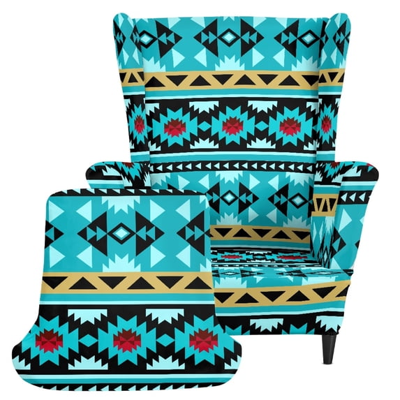HELLHERO Turquoise 2 Piece Armchair Cover, Non Slip Washable Single-Seat Wingback Armchair Covers Spandex Wingback Chair Slipcover for Living Room Hotel