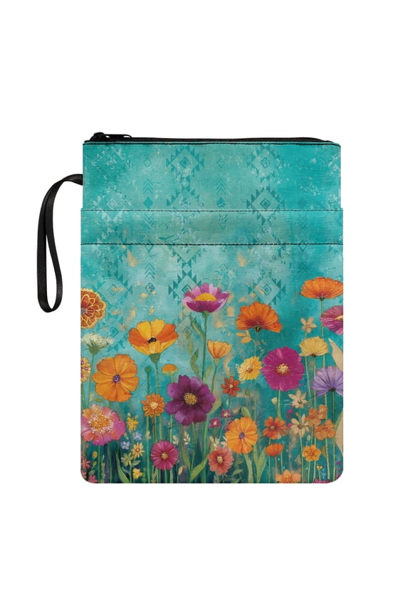 Turquoise Garden View Notebook Wraps Bible Case Bag for Waterproof Easy Carry Book Case Polyester Fabric with Decorative Design and Zipper