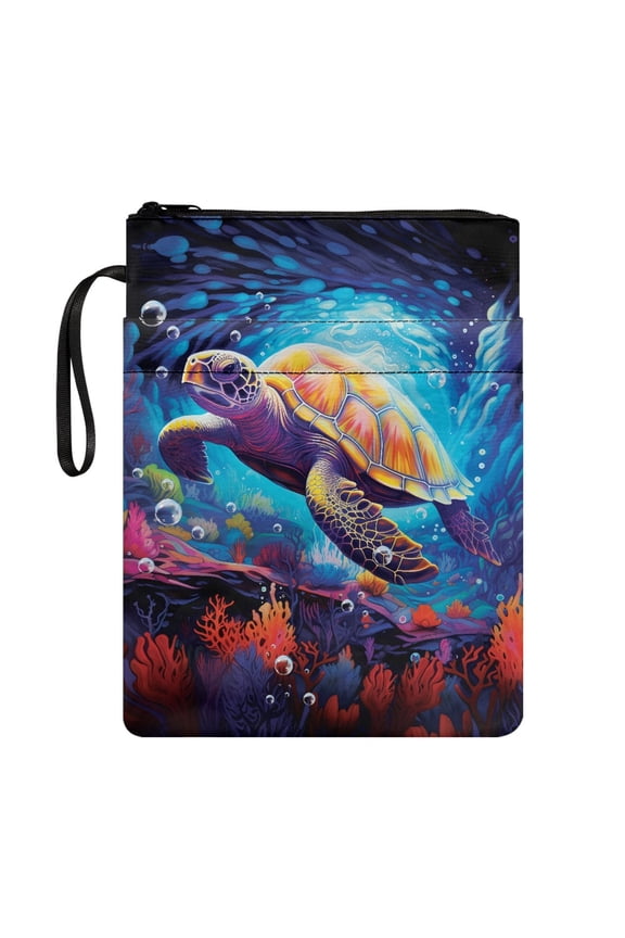 Turtle Coral Design Book Sleeve Book Lovers Gift Book Storage Bag with Pocket Polyester Fabric Easy Carry Book Case Lightweight for Stationery, Accessories Teachers 8.66 x 11.42