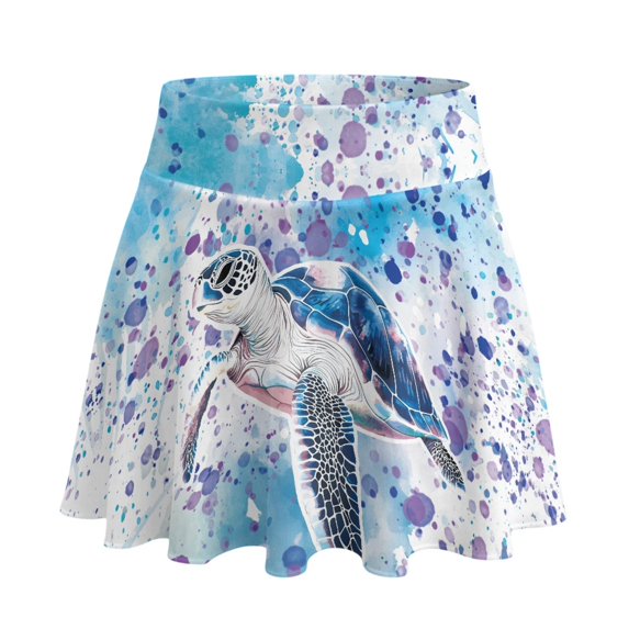 HELLHERO Turtle Decoration Polyester Spandex Fabric Tennis Skirt with 2 Side Pockets, Inner Pockets Built-in Shorts Athletic Skort for Pickleball Outing Golf