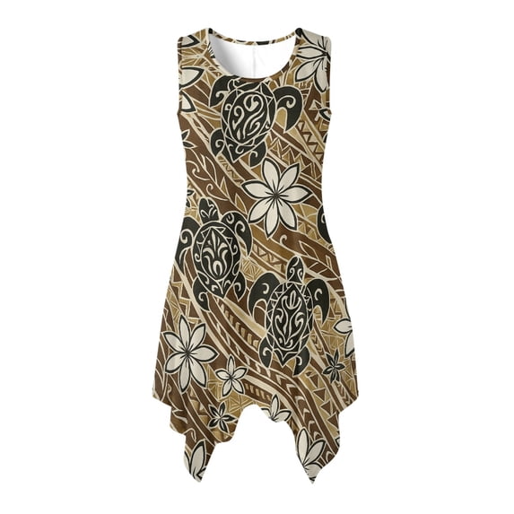 HELLHERO Turtle Geometric Irregular Hem Sundress for Trips Party, Side Pockets Sleeveless Ladies Round Neck Sleeveless Dress