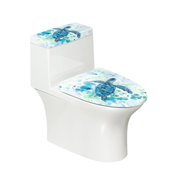 HELLHERO Turtle Pattern Soft Bathroom Toilet Lid Cover Adjustable Elastic Bottom Elastic Installation Toilet Seat Lid Cover Set Fits All Toilet Shapes Gift