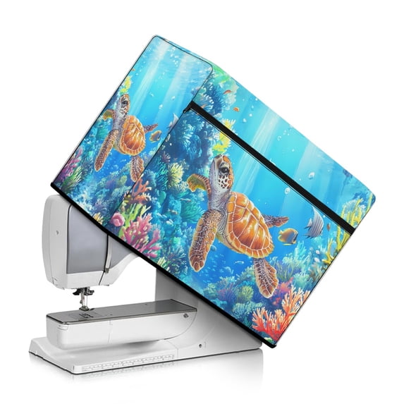 HELLHERO Turtle and Coral Pattern Portable Sewing Machine Cover with Tote Handle and Pocket Washable Fabric Easy to Clean Ideal Gifts for Housewife